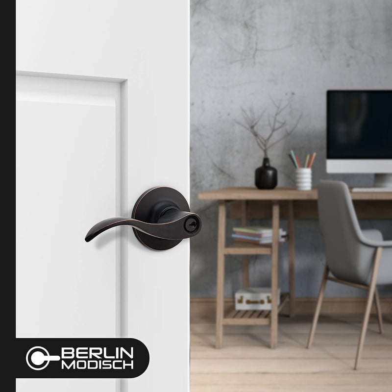 Berlin Modisch Privacy Lever Door Handle [Thumb Turn Lock on The Inside] for Bedroom or Bathroom with a Oil Rubbed Bronze Finish, Reversible for Right & Left Side, Classic Series - Image 2
